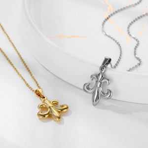Non Tarnish PVD 18K Plaqué Or Hommes Collier En Acier Inoxydable Fleur De Lis Français Fleur De Lys Pendentif Charmes Collier Bijoux - Product Image 4