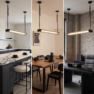 Suspension Linéaire Industrielle Rétro en Métal et Acrylique, LED, Hauteur Réglable, <span class=keywords><strong>pour</strong></span> Salle à Manger, Cuisine, Café, Bar, Cage à Chaînes - Product Image 2