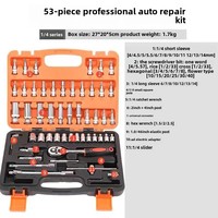 Ensemble de réparation automobile de 53 pièces, petit tournevis volant, douille à cliquet 1/4, boîte à outils avec étui rigide
