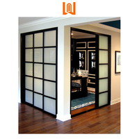 Portes coulissantes intérieures en verre à faible émissivité en aluminium français Cloison de salon Porte coulissante