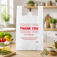 Sacs plastiques imprimés « Merci » en rouleau, sacs T-shirt jetables en PEHD pour l'épicerie, le marché de détail et les plats à emporter