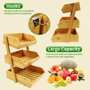 Cesto di frutta in bambù per bancone da cucina-<span class=keywords><strong>portafrutta</strong></span> a 3 livelli per bancone, supporto per frutta in legno Extra Large - Product Image 4