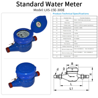Contador de Agua Mecánico Multichorro con Rueda de Paletas DN15, Protección IP68, Precisión Clase B, ISO4064