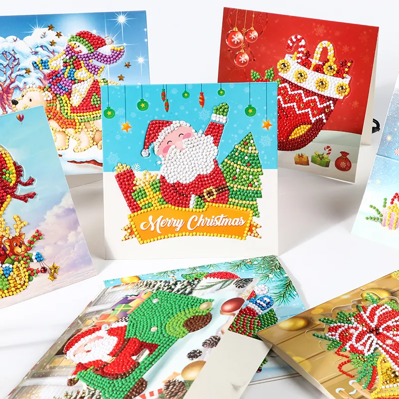 3d cards Christmas Greeting Cards DIY 5D Diamond Painting for Christmas Gifts 8 pcs each set