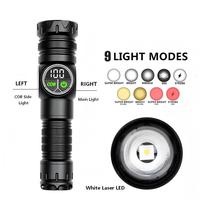 Linterna Táctica Láser Blanca Recargable con Banco de Energía, Zoom, Pantalla, Luz Lateral COB, Magnética, para Camping y Actividades al Aire Libre