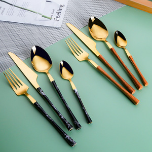 Ensemble de couteau, fourchette et cuillère en acier inoxydable Pei Jiale, 6 pièces, manche en marbre, durable, pour la maison, steak, repas occidentaux, emballage cadeau - Product Image 2