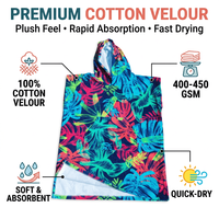 Poncho de surf en velours de coton imprimé sur mesure 400-450 GSM, teinture réactive, résistant à la décoloration, serviette de change à capuche pour la plage