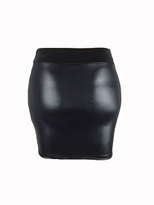 Falda de tubo de cuero PU de imitación Simple para mujer, vestido de estilo corto, Mini falda informal elástica Simple de Base delgada coreana - Product Image 4