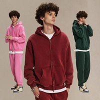 Hoodie Streetwear Personnalisé de Haute Qualité, Vierge, à Double Fermeture Éclair, Vintage, Double Couche, Délavé à l'Acide, Effet Soleil et Poches Vieillies