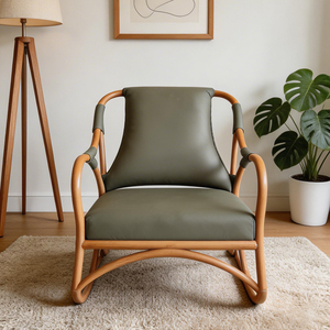 Sillón Boho de Ratán Natural, Silla de Salón con Acentos Costeros y Cojín de Cuero para Interiores y Exteriores, Sala de Estar, Comedor, Villa <span class=keywords><strong>AU</strong></span> - Product Image 3