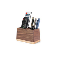 Organisateur de bureau en bois à double compartiment, en noyer et hêtre, poli à la main, pour stylos, télécommandes et rangement de bureau