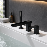 Robinet de baignoire cascade en acier inoxydable 304, finition or rose brossé, design moderne, avec douchette à main, double poignée carrée, vente en gros