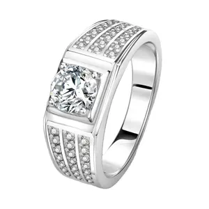 时尚方形锆石1克拉戒指纯银珠宝男士结婚戒指大男孩钻石戒指
