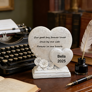 Estatua Conmemorativa <span class=keywords><strong>de</strong></span> Mascotas en Forma <span class=keywords><strong>de</strong></span> Corazón <span class=keywords><strong>de</strong></span> Resina Personalizable - Nombre/Cita Grabable, Diseño con Detalles Florales, <span class=keywords><strong>para</strong></span> Decoración <span class=keywords><strong>de</strong></span> Jardín y Recuerdo Conmemorativo - Product Image 1