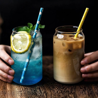 Gobelet en verre borosilicate personnalisé en gros avec logo, accessoires inclus (paille et couvercle en bambou) pour café
