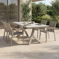Table de jardin rectangulaire en aluminium avec plateau en PSPC thermolaqué, base en X, pour villa