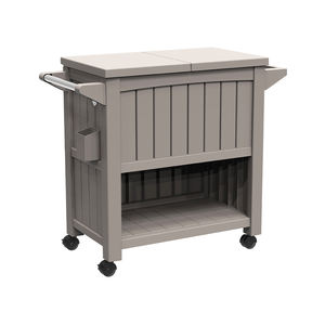 3-में-1 सेवारत गाड़ी भंडारण टेबल प्रस्तुत करने का स्टेशन लकड़ी बनावट 80L बर्फ बाल्टी कूलर रोलिंग कैबिनेट ट्राली चार पहियों के साथ गाड़ी - Product Image 3