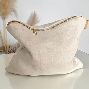 Bolsa de Cosméticos de Lino Vegano Grande con Cierre YKK y Logotipo Personalizado, Organizador de Artículos de Tocador - Product Image 2