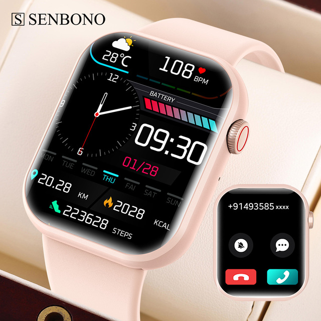 SENBONO Life3 Smart Watch Women square HD Screen 1.83'' Blue Tooth Call Blood Pressure Sport Smartwatch Men for IOS Android