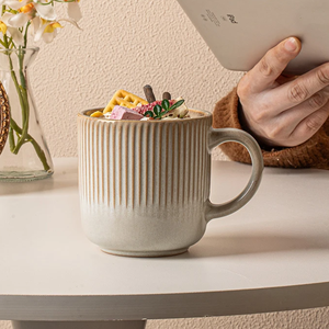 Japanese Stripe Style 350ml <b>Ceramic</b> <b>Cup</b> New Vertical Relief Mug for Office Home Party for Coffee Milk Water Great Business Gift - Product Image 2