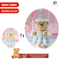 Teddy ISLAND – Peluche super douce de 14-17 cm, mignonne, avec une tenue de chapeau magique vert et rembourrage en coton PP – Licence mondiale