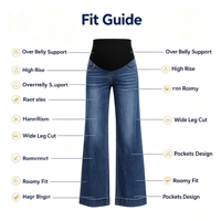 Jeans de maternité grande taille pour femmes, coupe large, soutien du ventre, denim extensible, vêtements décontractés confortables