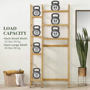 Étagère en bambou sur casier de toilette Étagère de salle de bain derrière l'étagère de toilette avec crochets, pieds réglables Étagère de toilette autoportante de 31 pouces - Product Image 2