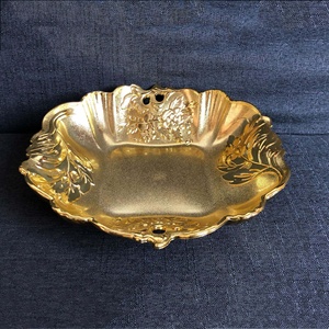 11 "or Double placage courtois irrégulière dentelle squelette motif Floral plateau décor fruits <span class=keywords><strong>plat</strong></span> bol décoratif chargeur assiette - Product Image 2
