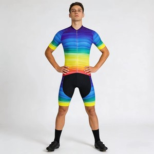 <b>Rainbow</b> Striped Printed Windproof Breathable Waterproof UV Protection Quick Dry Full Zipped Printed Short Sleeve Cycling Jersey - Product Image 4