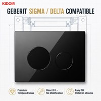 Plaque de chasse d'eau en verre KIDOIR noire, compatible Geberit Sigma Delta, pour chasse d'eau double, plaque de commande pour réservoir encastré, OEM ODM