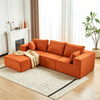 Canapé modulaire en forme de L avec chaise longue, canapé minimaliste en tissu corduroy avec 3 coussins pour les salons modernes et les appartements