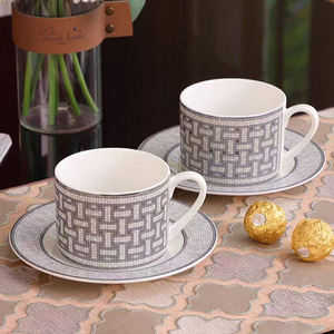 Fashionable Coffee Cup <b>Set</b> and European Afternoon <b>Tea</b> <b>Set</b> and Black <b>Tea</b> Cup Coffee Mug 2 Cups and 2 Plates Gift Box <b>Set</b> - Product Image 4