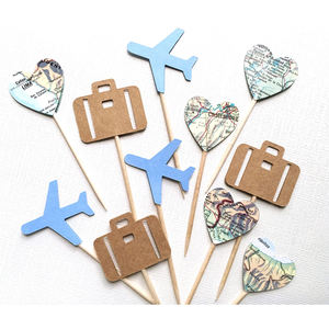 Топперы для капкейков на день рождения, для детского дня рождения, для украшения вечеринки, с двусторонними узорами, с изображением самолета, карты багажа, торта - Product Image 4