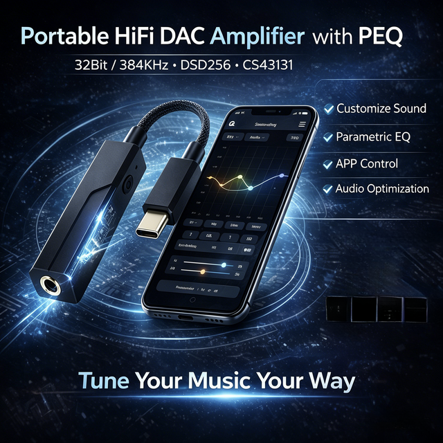 Factory OEM USB C DAC Adapter CS43131 HiFi 32Bit 384kHz Type-C to 3.5mm Audio Amplifier with APP Control for Headset Phones