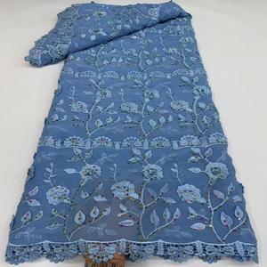 Ultimo tessuto tessuto ricamato in <span class=keywords><strong>cotone</strong></span> 3d fiori <span class=keywords><strong>Organza</strong></span> con pietre per diserbo vestito o abbigliamento delle donne per il partito - Product Image 6