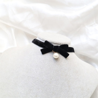 Doux Vin Rouge Noir Velours Collier Ras Du Cou Parti Colliers Bijoux Arc Perle Collier Ras Du Cou