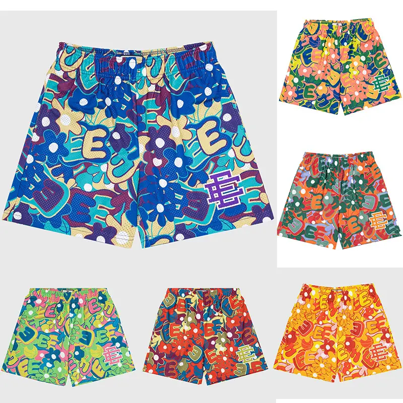 EE Shorts Para Homens Ginásio Activewear Sports Wear Praia OEM Impressão Bordado Mulheres Crianças Unisex Floral Design Colorido