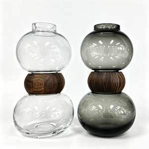 Jarrón Redondo Grande <span class=keywords><strong>de</strong></span> Vidrio con Detalles <span class=keywords><strong>de</strong></span> Madera Estilo Nórdico, Ideal para Arreglos Florales <span class=keywords><strong>de</strong></span> Mesa - Product Image 2