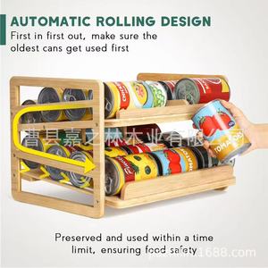 Creative bamboo can <b>storage</b> rack, solid wood stackable can rack, desktop wooden cat food organizer. - Product Image 5