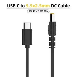 Adaptateur de prise jack DC 5,5x2,5 mm USB C vers 9V 12V 15V 20V, câble de charge PD Type C pour moniteurs LCD, <span class=keywords><strong>radio</strong></span> et équipements de diffusion cinématographique - Product Image 1