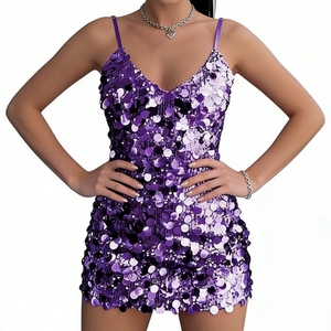 Vestido Mini Ajustado con Lentejuelas y Tirantes Finos en V para Mujer, Vestidos Brillantes para Fiesta y Cóctel, <span class=keywords><strong>Moda</strong></span> Femenina - Product Image 3