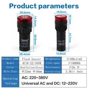 Indicador de alarma LED Flash, AD16-22SM de timbre con luz de señal de Flash, sirena LED con Terminal de tornillo, AD16-16SM