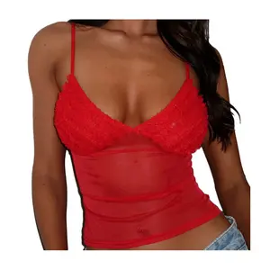 W3936 basic style low cut V Collar sexy lace stitching vest women slimming bottoming short vest red slim bra camisole