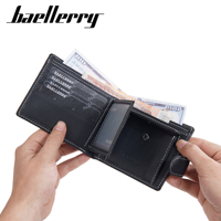 Baellerry Factory Custom pria, dompet kulit sapi asli gesper pendek, tempat kartu, dompet uang tunai, dompet pria populer