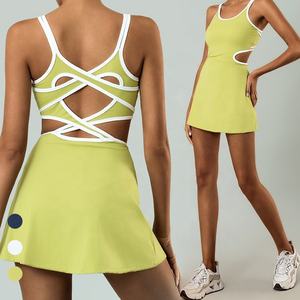 Abito da Golf da Tennis atletico <span class=keywords><strong>2</strong></span>-in-1 senza maniche da donna con bellissimi abiti da Pickleball attivi per allenamento con retro cavo con pantaloncini incorporati - Product Image 4