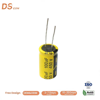 Condensateur électrolytique en aluminium 450V 100uF 18x31mm à traversage de trou, haute tension, longue durée de vie, vente en gros, approvisionnement en vrac, OEM personnalisé
