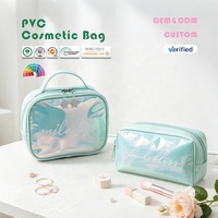 Sac de maquillage holographique transparent personnalisé avec logo, pochette de maquillage, sacs cosmétiques en PVC pour femmes