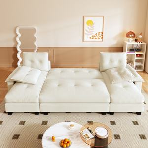 Canapé-lit en forme <span class=keywords><strong>de</strong></span> U <span class=keywords><strong>de</strong></span> 104,7 pouces, beige, lit escamotable <span class=keywords><strong>2</strong></span> en 1, accoudoirs amovibles, ports USB, canapé-lit sectionnel surdimensionné - Product Image 2