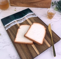 Planche à découper en bois d'acacia et résine, rectangulaire, motif vague océanique, plateau de service décoratif pour cuisine occidentale