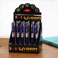 Stylo bille LED 5-en-1 avec pointeur laser rouge, antenne télescopique rétractable, corps métallique – Outil pédagogique, stylo publicitaire, écriture 1,0 mm
